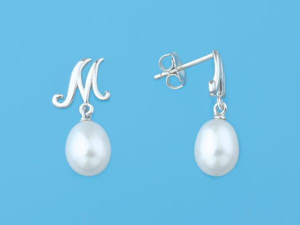 Initial Alphabet A-Z Pearl Earrings