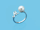 Initial Alphabet Pearl Silver Ring