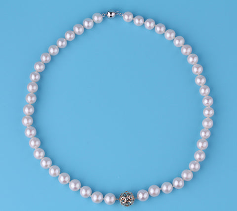 14K Gold Necklace with 8.5-9.5mm Round Shape Freshwater Pearl