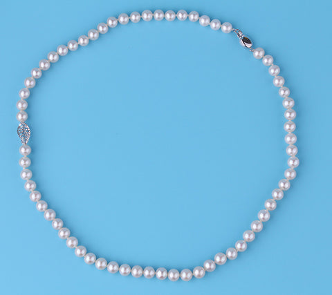 14K Gold Necklace with 6-6.5mm Round Shape Freshwater Pearl