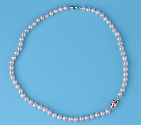 14K Gold Necklace with 6-6.5mm Round Shape Freshwater Pearl