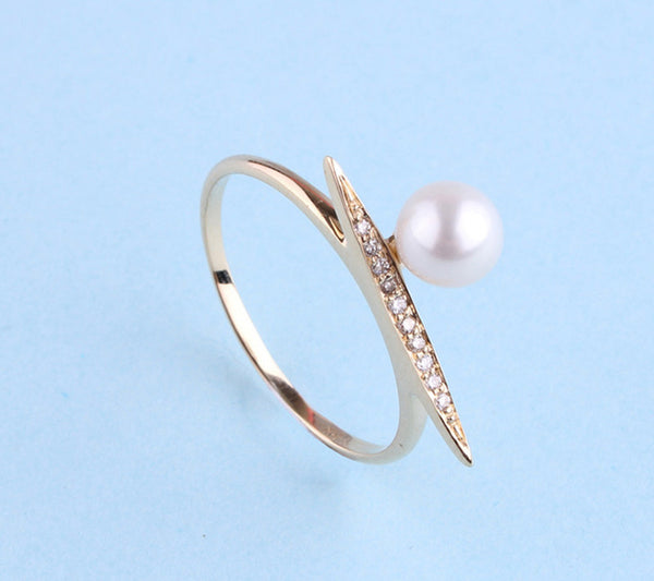 14K Yellow Gold Ring with Freshwater Pearl and Diamond - Wing Wo Hing Jewelry Group - Pearl Jewelry Manufacturer