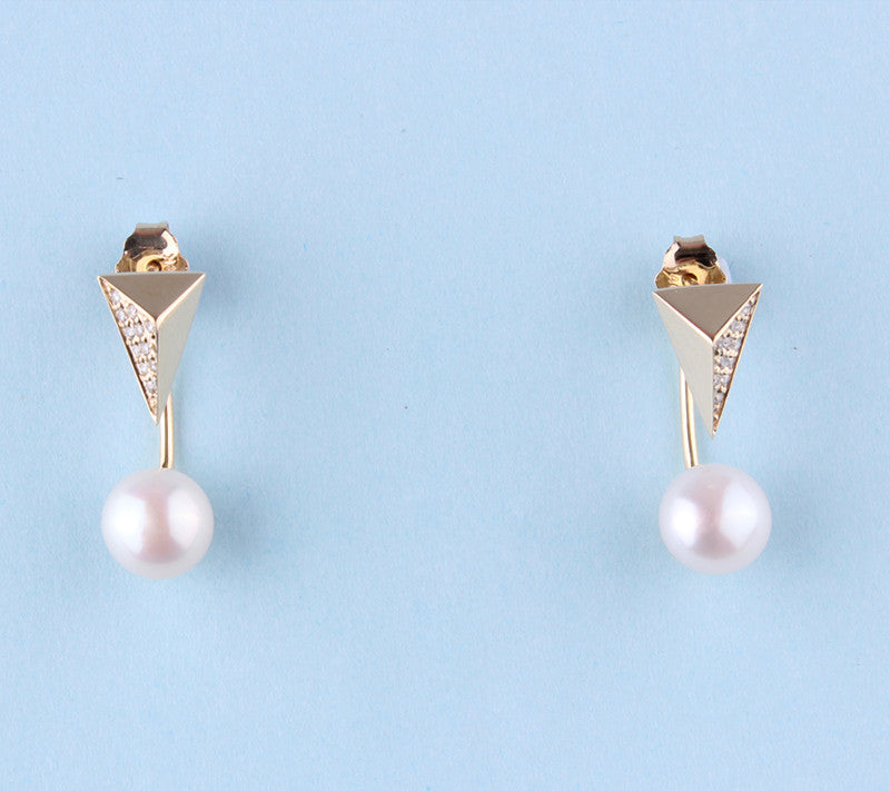 14K Yellow Gold Earrings with Freshwater Pearl and Diamond - Wing Wo Hing Jewelry Group - Pearl Jewelry Manufacturer
