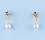 14K Yellow Gold Earrings with Freshwater Pearl and Diamond - Wing Wo Hing Jewelry Group - Pearl Jewelry Manufacturer