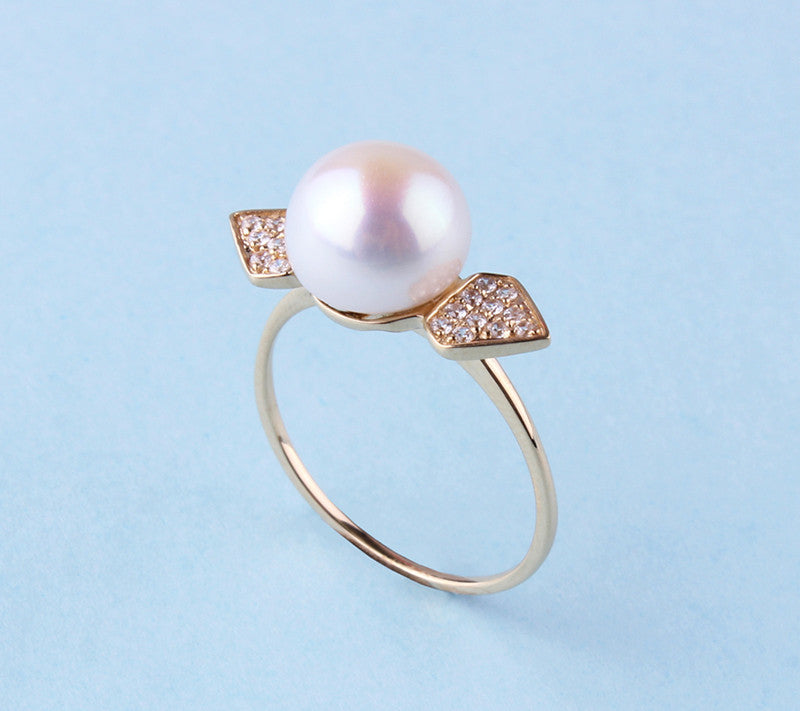 14K Yellow Gold Ring with Freshwater Pearl and Diamond - Wing Wo Hing Jewelry Group - Pearl Jewelry Manufacturer