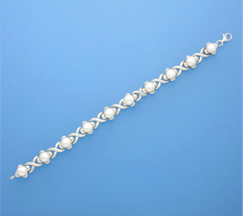 Sterling Silver Bracelet with 7.5-8mm Button Shape Freshwater Pearl