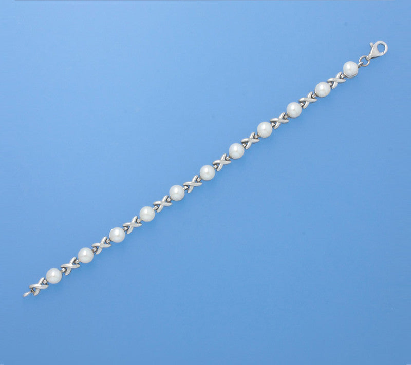 Sterling Silver Bracelet with 6.5-7mm Button Shape Freshwater Pearl - Wing Wo Hing Jewelry Group - Pearl Jewelry Manufacturer