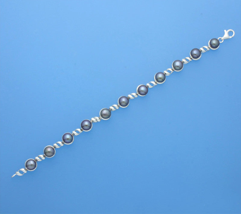 Sterling Silver Bracelet with 7-7.5mm Button Shape Freshwater Pearl - Wing Wo Hing Jewelry Group - Pearl Jewelry Manufacturer