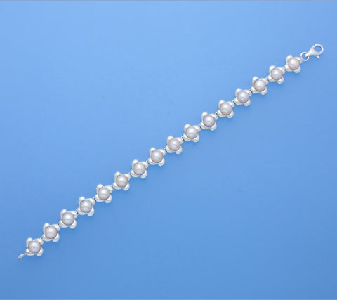 Sterling Silver Bracelet with 5.5-6mm Button Shape Freshwater Pearl