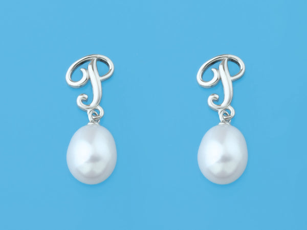 Initial Alphabet A-Z Pearl Earrings