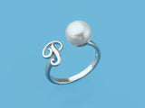 Initial Alphabet Pearl Silver Ring