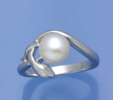 Sterling Silver Ring with 8-8.5mm Button Shape Freshwater Pearl