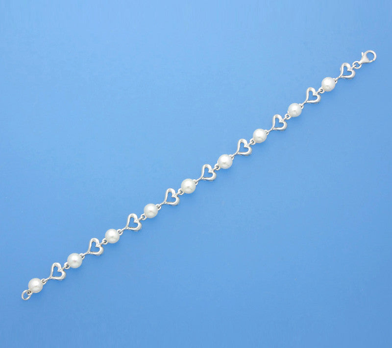 Sterling Silver Bracelet with 6-6.5mm Button Shape Freshwater Pearl - Wing Wo Hing Jewelry Group - Pearl Jewelry Manufacturer