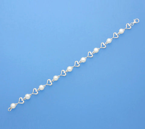 Sterling Silver Bracelet with 6-6.5mm Button Shape Freshwater Pearl