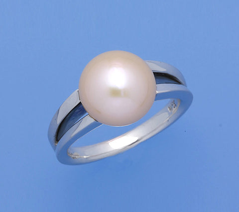 Sterling Silver Ring with 10.5-11mm Button Shape Freshwater Pearl