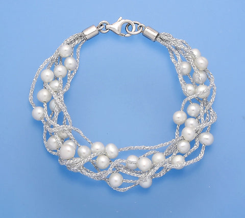 Sterling Silver Bracelet with 4.5-5mm Potato Shape Freshwater Pearl