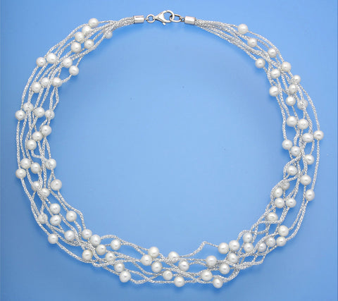 Sterling Silver Necklace with 4.5-5mm Potato Shape Freshwater Pearl