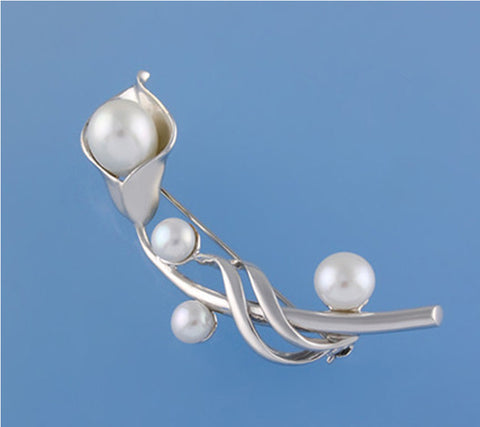 Sterling Silver Brooch with Button and Drop Shape Freshwater Pearl