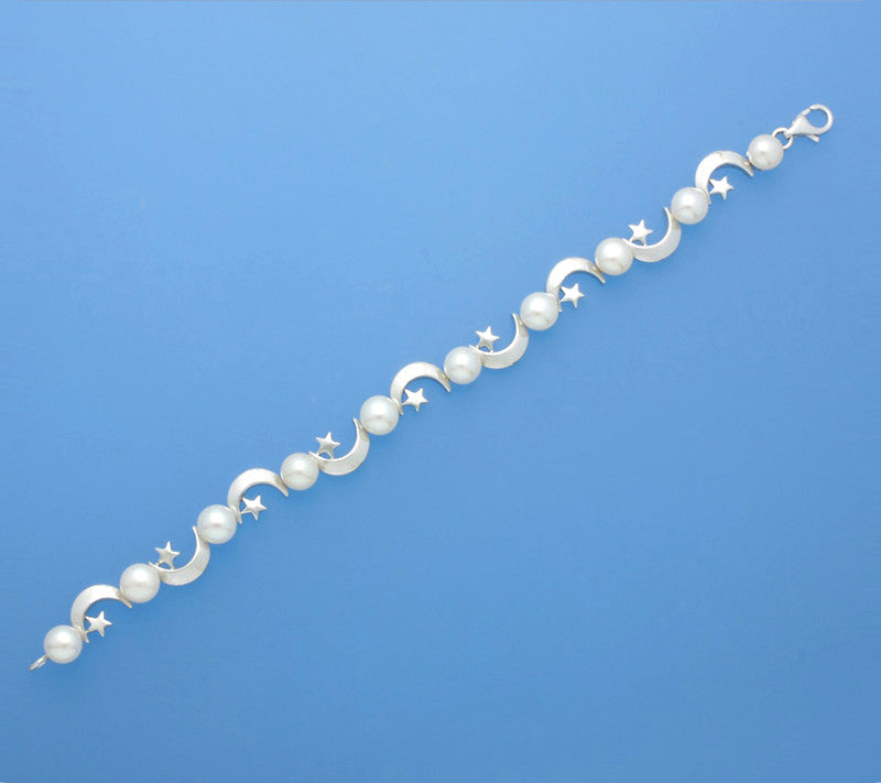 Sterling Silver Bracelet with 6-6.5mm Button Shape Freshwater Pearl - Wing Wo Hing Jewelry Group - Pearl Jewelry Manufacturer