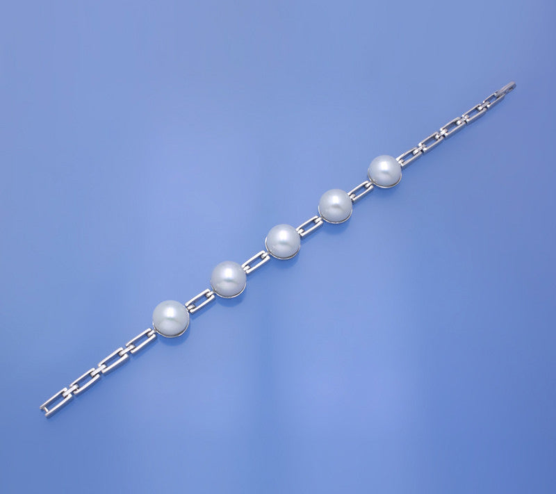 Sterling Silver Bracelet with Button Shape Freshwater Pearl - Wing Wo Hing Jewelry Group - Pearl Jewelry Manufacturer