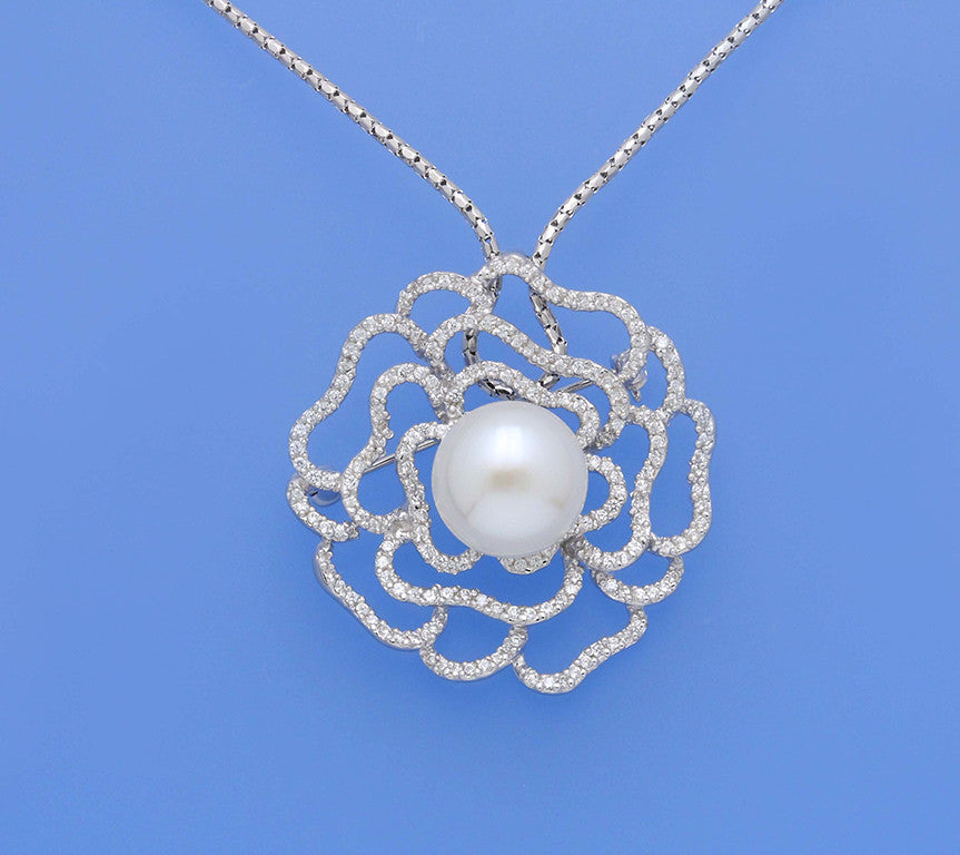 Sterling Silver Pendant with 13-13.5mm Button Shape Freshwater Pearl and Cubic Zirconia - Wing Wo Hing Jewelry Group - Pearl Jewelry Manufacturer