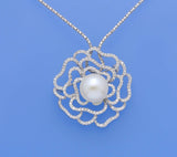 Sterling Silver Pendant with 13-13.5mm Button Shape Freshwater Pearl and Cubic Zirconia - Wing Wo Hing Jewelry Group - Pearl Jewelry Manufacturer