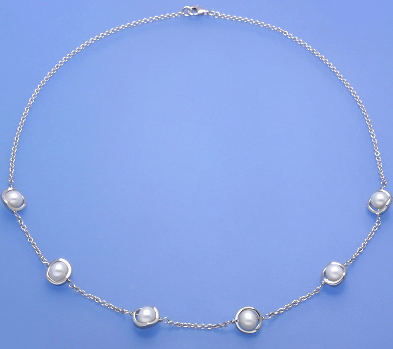 Sterling Silver Necklace with 6.5-7mm Round Shape Freshwater Pearl - Wing Wo Hing Jewelry Group - Pearl Jewelry Manufacturer