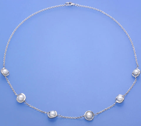 Sterling Silver Necklace with 6.5-7mm Round Shape Freshwater Pearl
