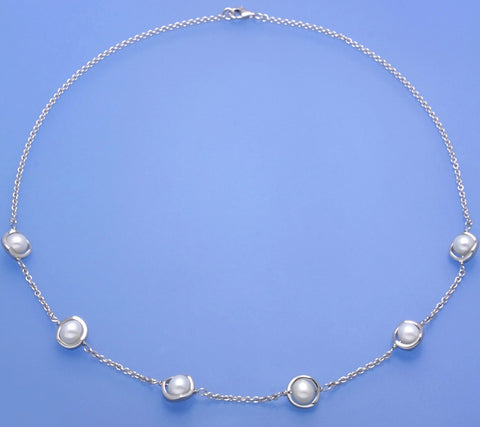 Sterling Silver Necklace with 6.5-7mm Round Shape Freshwater Pearl