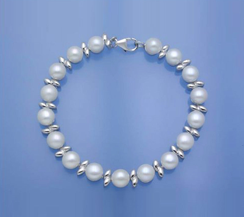 Sterling Silver Bracelet with 7-7.5mm Button Shape Freshwater Pearl - Wing Wo Hing Jewelry Group - Pearl Jewelry Manufacturer