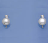 Sterling Silver Earrings with 8-8.5mm Button Shape Freshwater Pearl and Cubic Zirconia - Wing Wo Hing Jewelry Group - Pearl Jewelry Manufacturer