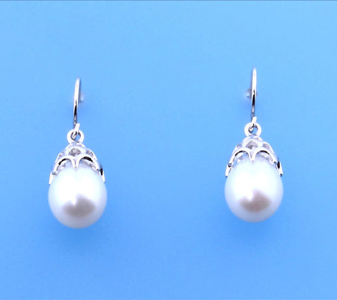 Sterling Silver Earrings with 9-9.5mm Drop Shape Freshwater Pearl