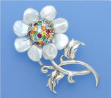Sterling Silver Brooch with 10-10.5mm Baroque Shape Freshwater Pearl, Red Corundum and Cubic Zirconia - Wing Wo Hing Jewelry Group - Pearl Jewelry Manufacturer