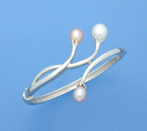 Sterling Silver Bangle with Drop Shape Freshwater Pearl