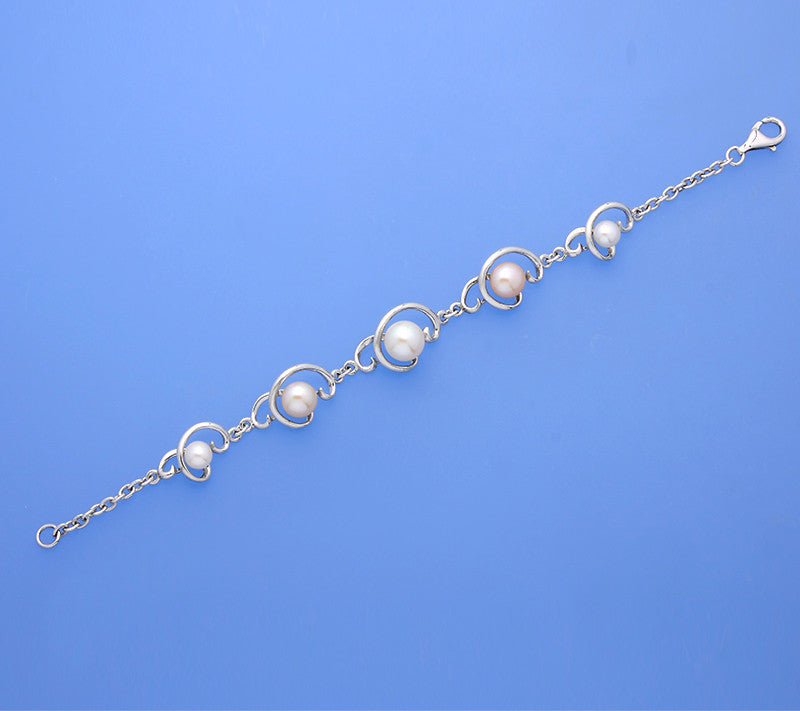 Sterling Silver Bracelet with 6-9.5mm Button Shape Freshwater Pearl - Wing Wo Hing Jewelry Group - Pearl Jewelry Manufacturer