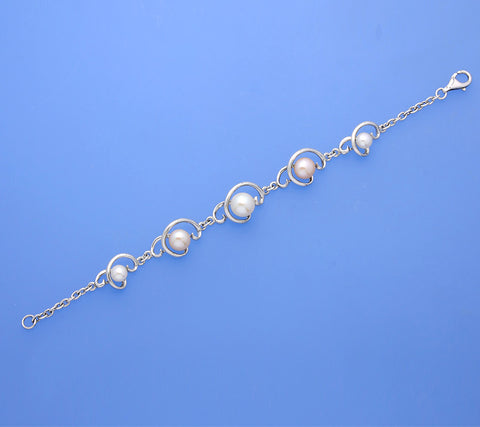 Sterling Silver Bracelet with 6-9.5mm Button Shape Freshwater Pearl