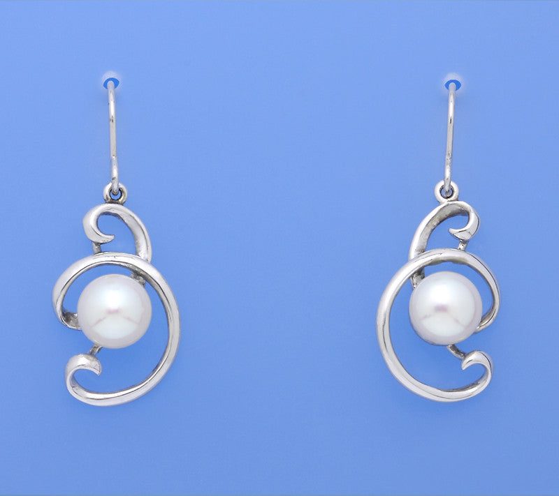 Sterling Silver Earrings with 8-8.5mm Button Shape Freshwater Pearl - Wing Wo Hing Jewelry Group - Pearl Jewelry Manufacturer