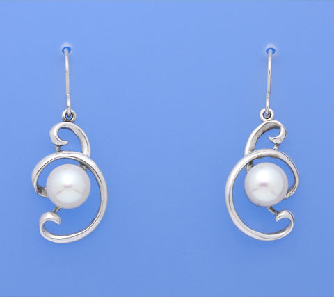 Sterling Silver Earrings with 8-8.5mm Button Shape Freshwater Pearl