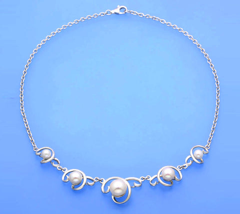 Sterling Silver Necklace with Button Shape Freshwater Pearl