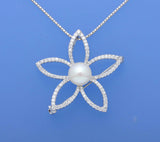 Sterling Silver Pendant with 10-10.5mm Button Shape Freshwater Pearl and Cubic Zirconia - Wing Wo Hing Jewelry Group - Pearl Jewelry Manufacturer