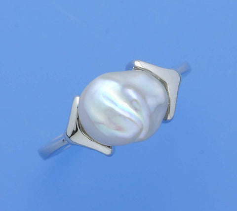 Sterling Silver Ring with 8-8.5mm Baroque Shape Freshwater Pearl