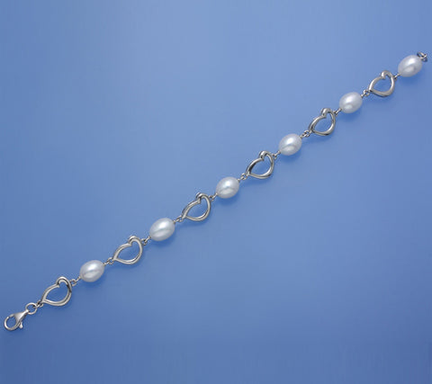 Sterling Silver Bracelet with 9-10mm Keshi Shape Freshwater Pearl