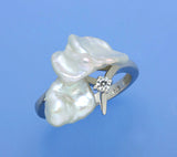 Sterling Silver Ring with Baroque Shape Freshwater Pearl and Cubic Zirconia - Wing Wo Hing Jewelry Group - Pearl Jewelry Manufacturer