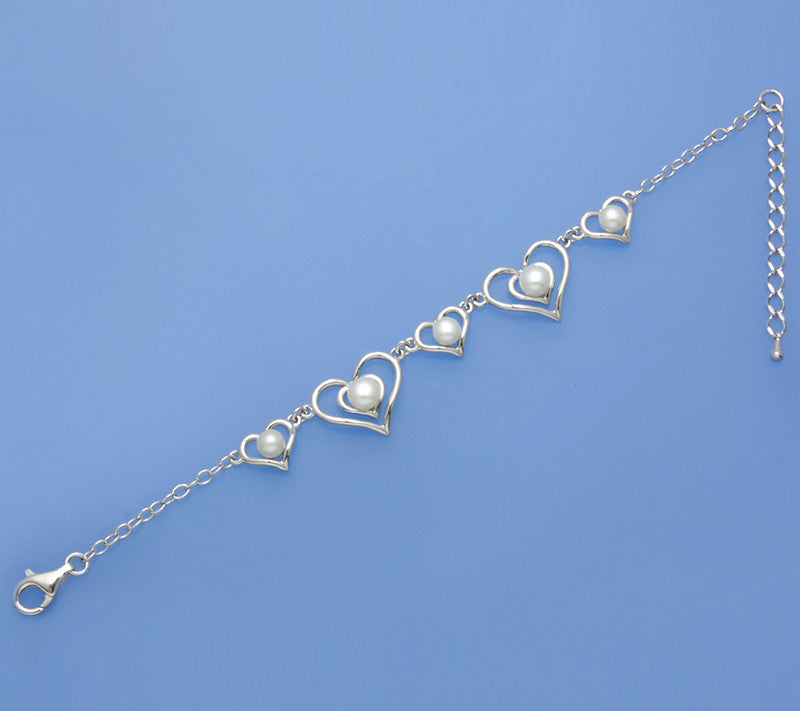 Sterling Silver Bracelet with 5-6.5mm Button Shape Freshwater Pearl - Wing Wo Hing Jewelry Group - Pearl Jewelry Manufacturer