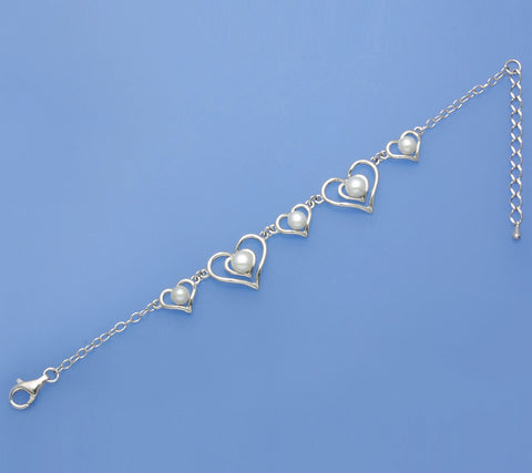 Sterling Silver Bracelet with 5-6.5mm Button Shape Freshwater Pearl