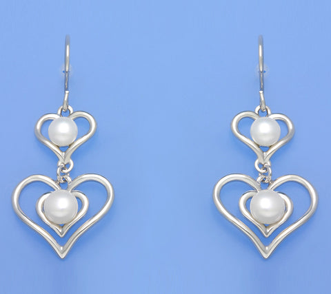 Sterling Silver Earrings with 5-6.5mm Button Shape Freshwater Pearl