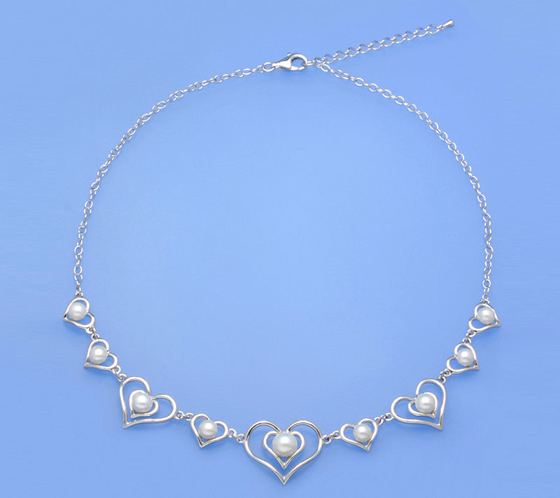 Sterling Silver Necklace with 5-7mm Button Shape Freshwater Pearl - Wing Wo Hing Jewelry Group - Pearl Jewelry Manufacturer