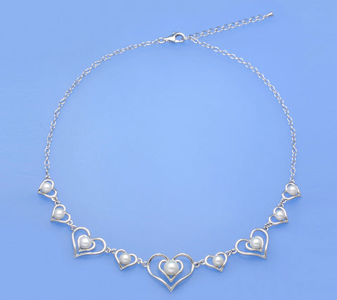 Sterling Silver Necklace with 5-7mm Button Shape Freshwater Pearl