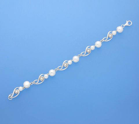 Sterling Silver Bracelet with Button Shape Freshwater Pearl