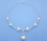 Sterling Silver Necklace with Button Shape Freshwater Pearl and Cubic Zirconia - Wing Wo Hing Jewelry Group - Pearl Jewelry Manufacturer
